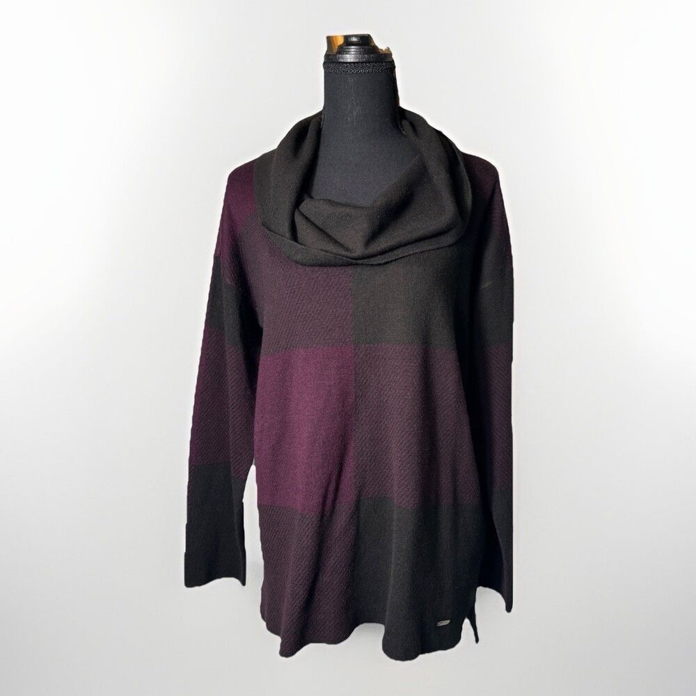 Calvin Klein Women's Black And Purple Boatneck Cowl Knit Sweater Medium